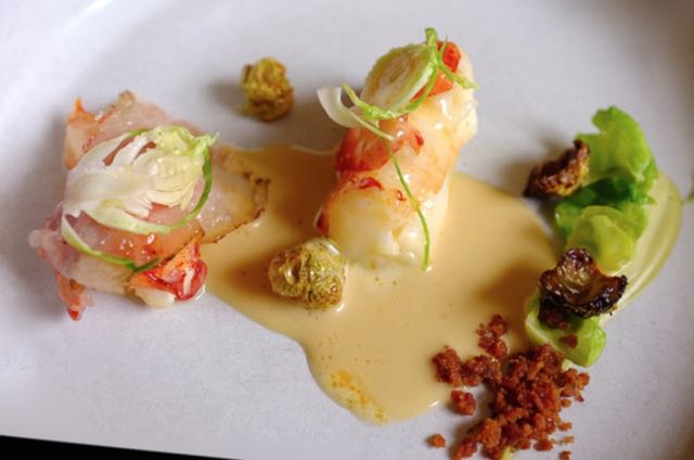 Poached Lobster with Brussel Sprouts and Guanciale