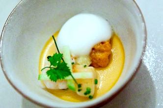 Sea Urchin Custard with Baby Squid, Bay Scallop and Apple