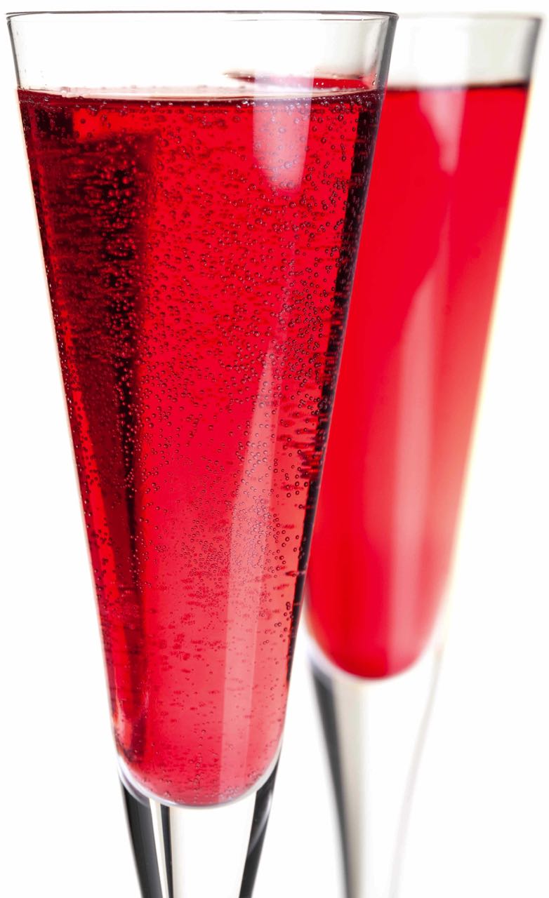 Cocktail collection - Kir royal with champagne. Isolated on white background